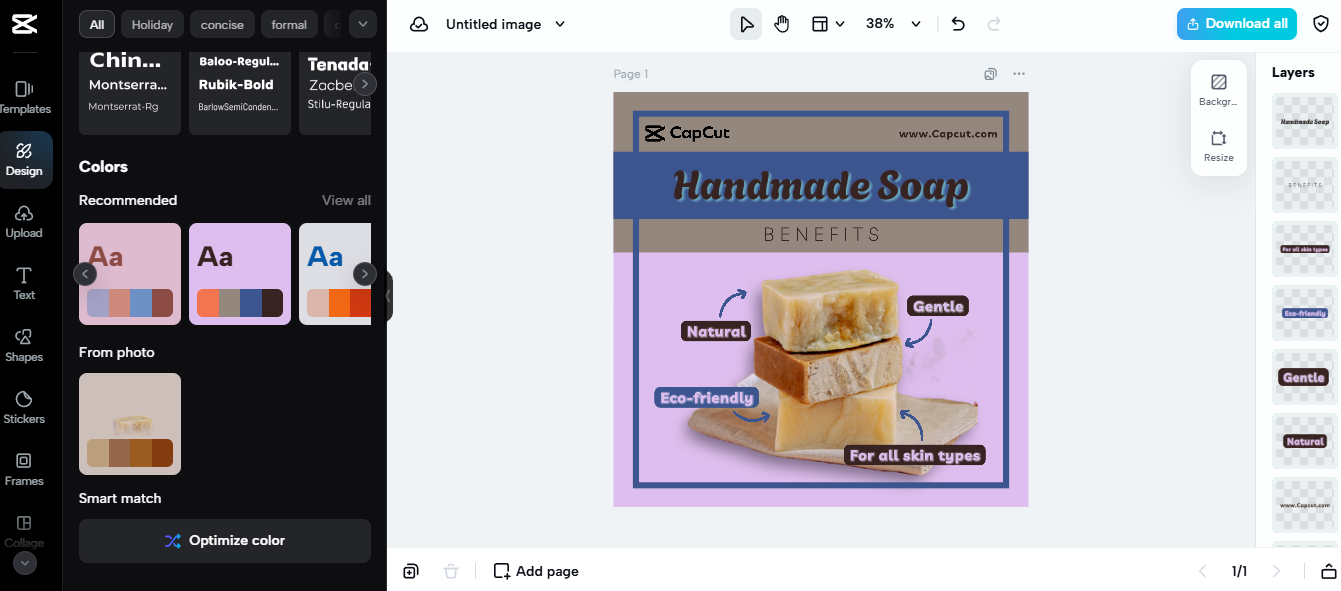 Pippit design interface with a promotional image for handmade soap, ideal for Etsy marketing strategies.